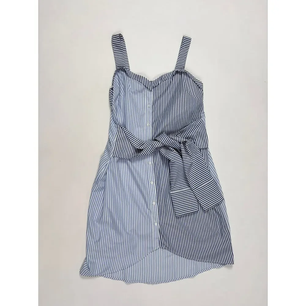 Walter Baker Blue White Stripe Tie Waist High-Low T-Shirt Dress M Coastal Resort
